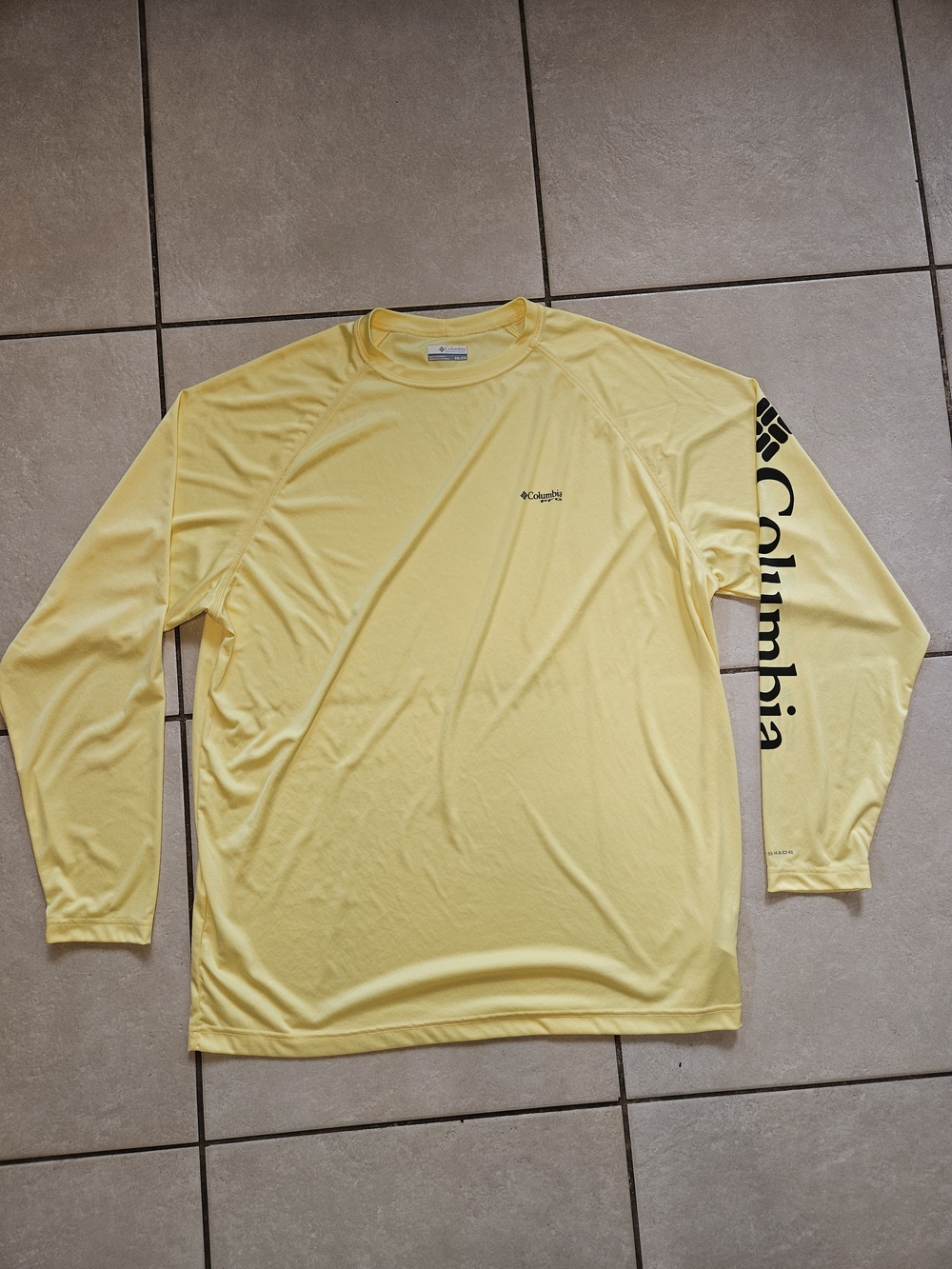 Columbia Yellow Long-Sleeve Performance Tee with Black Sleeve Branding